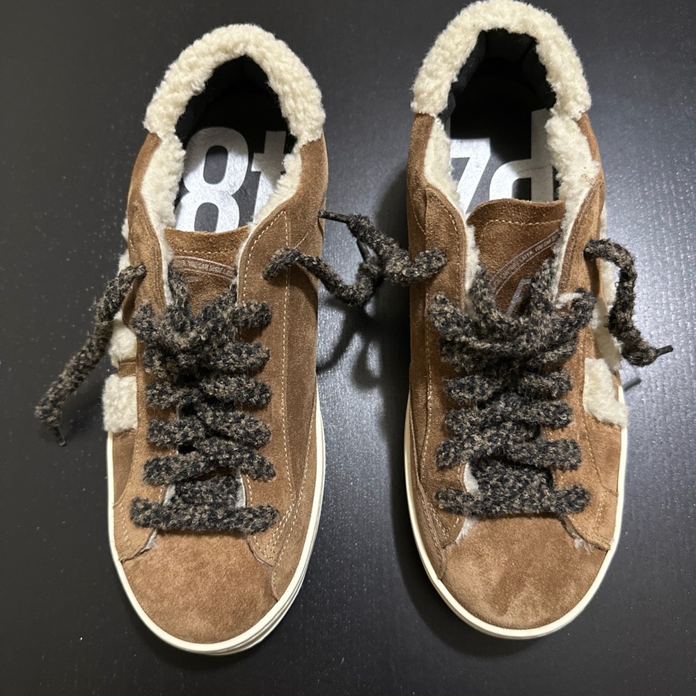 P448 Womens John Faux Shearling Suede Sneakers Slavia Brown Size EU 38